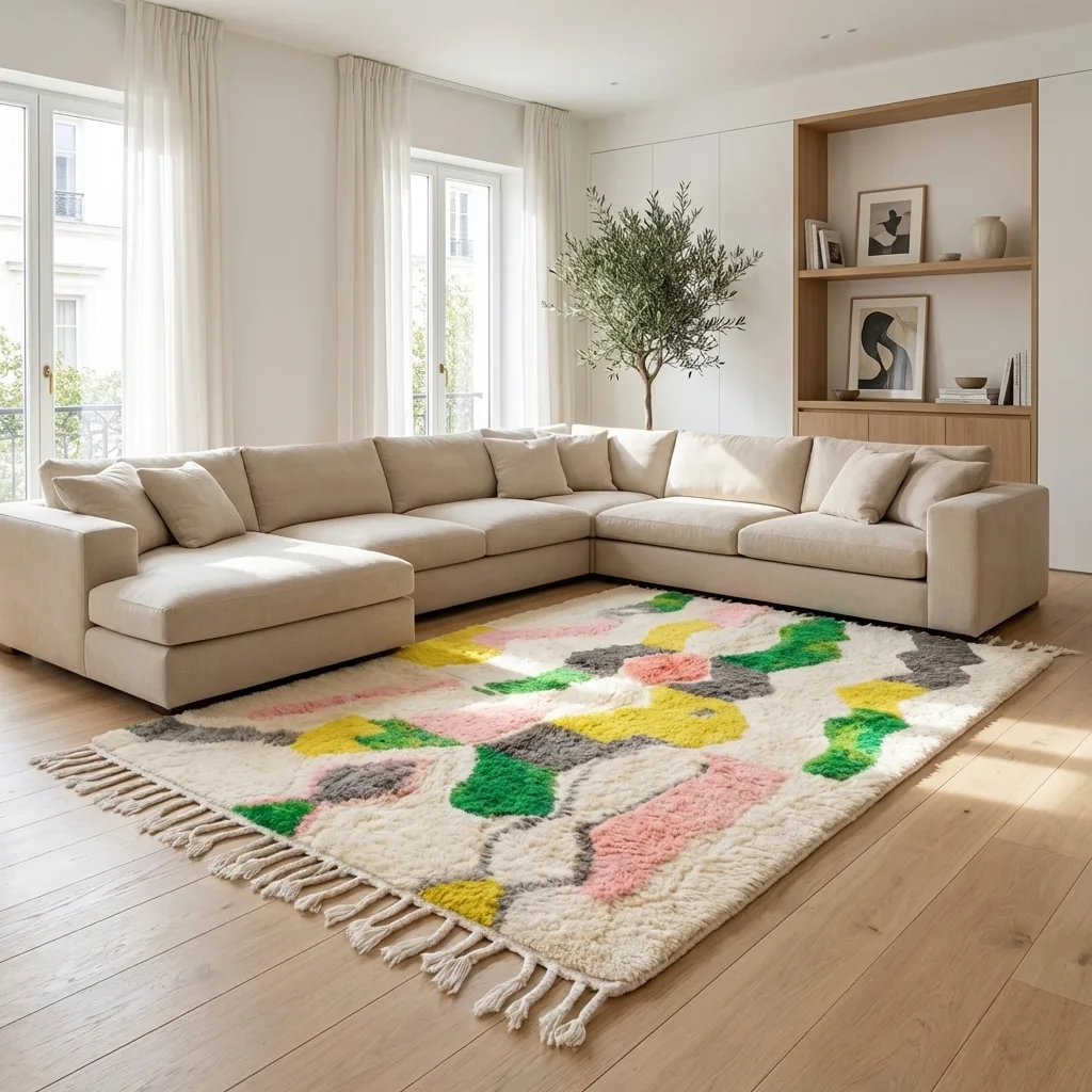 Tapis berbère Boujaad — Jungle Pastel en situation