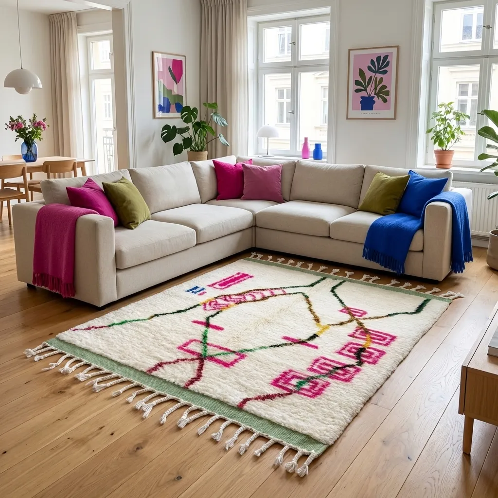 Tapis berbère coloré Azilal — Élan Vert en situation