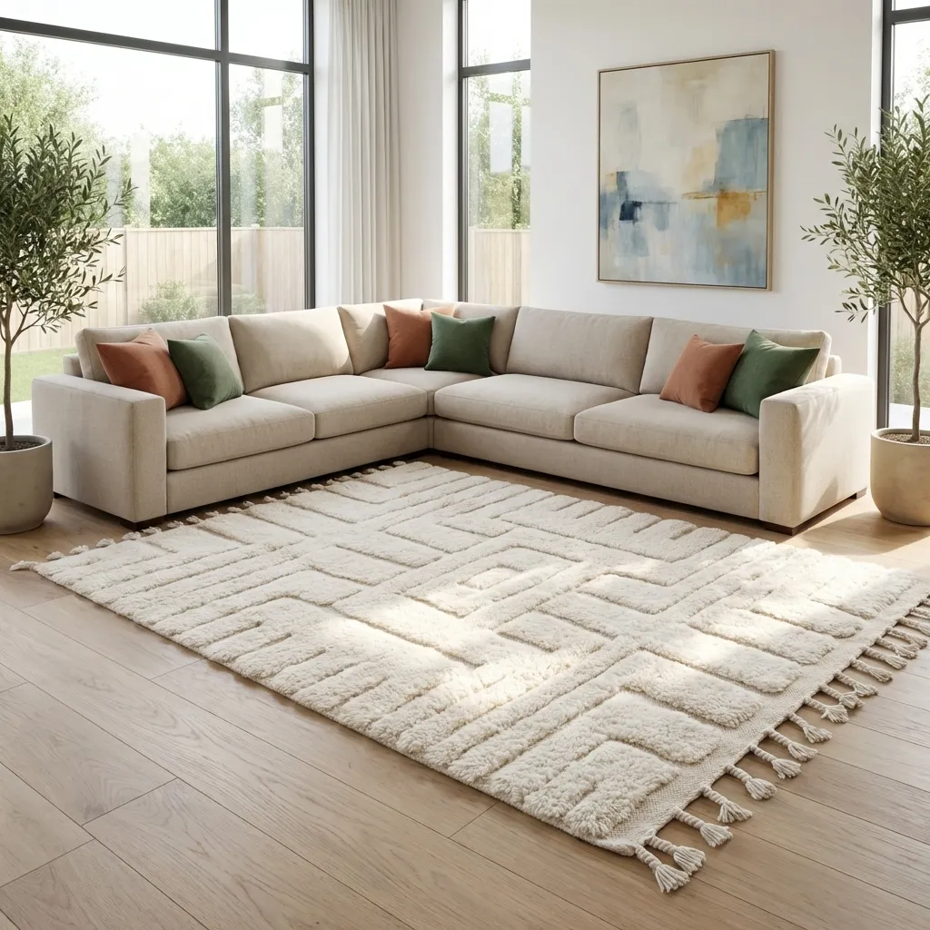 Tapis berbère Beni Ouarain — Labyrinthe Blanc en situation