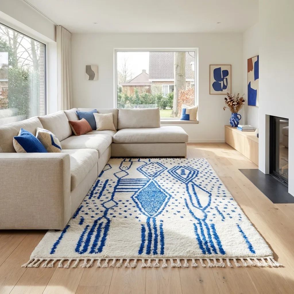 Tapis berbère coloré Azilal — Totems Indigo en situation
